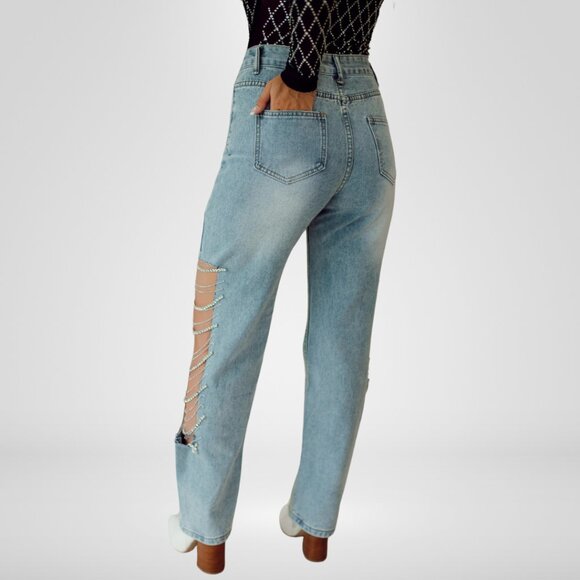 Concert Ready Rhinestone Jeans - Side Panel Cutout - Size Large (8/10) - Picture 3 of 7